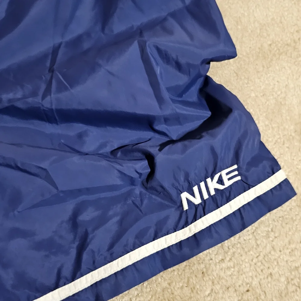 Vtg Y2K Nike Swim Trunks Men’s XL Navy Blue Spellout Logo Mesh Lined Pockets‎
